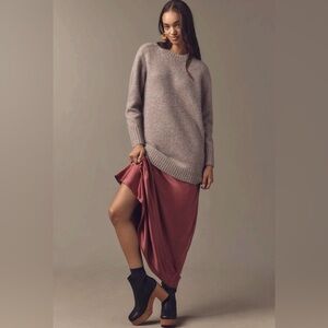 Anthropologie Long-Sleeve Twofer Sweater Satin Slip Midi Dress